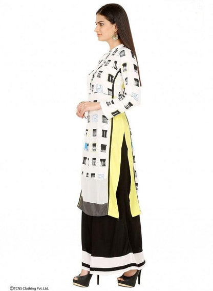 White Printed Full Sleeve kurta - wforwoman