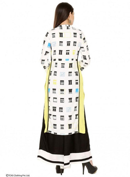 White Printed Full Sleeve kurta - wforwoman