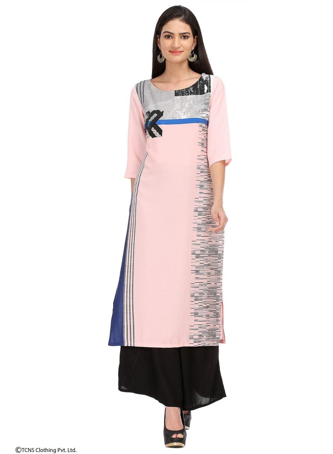 Pink Printed 3/4 Sleeve kurta - wforwoman