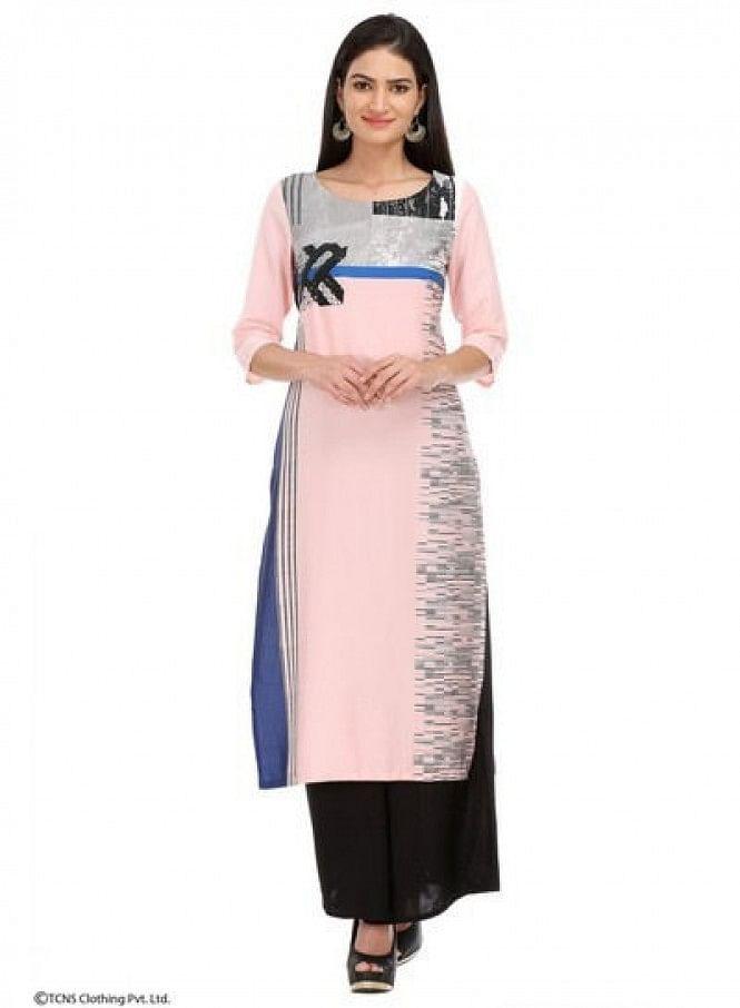 Pink Printed 3/4 Sleeve kurta - wforwoman