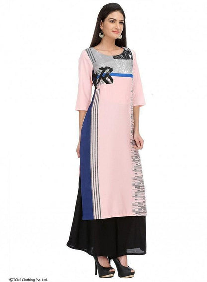 Pink Printed 3/4 Sleeve kurta - wforwoman