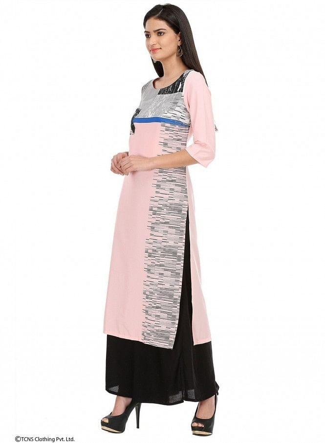 Pink Printed 3/4 Sleeve kurta - wforwoman