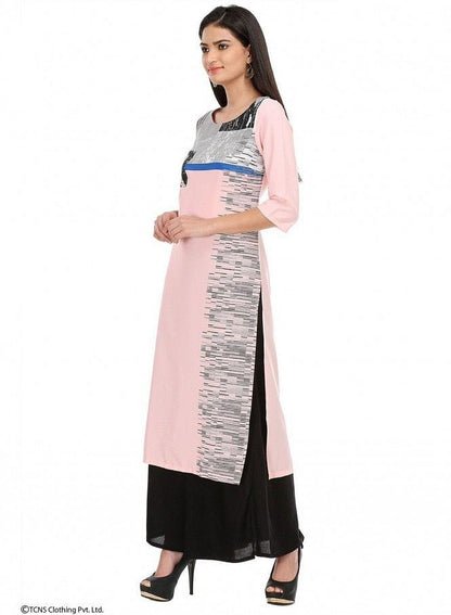 Pink Printed 3/4 Sleeve kurta - wforwoman