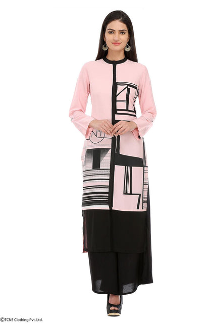 Pink Printed Full Sleeve kurta - wforwoman