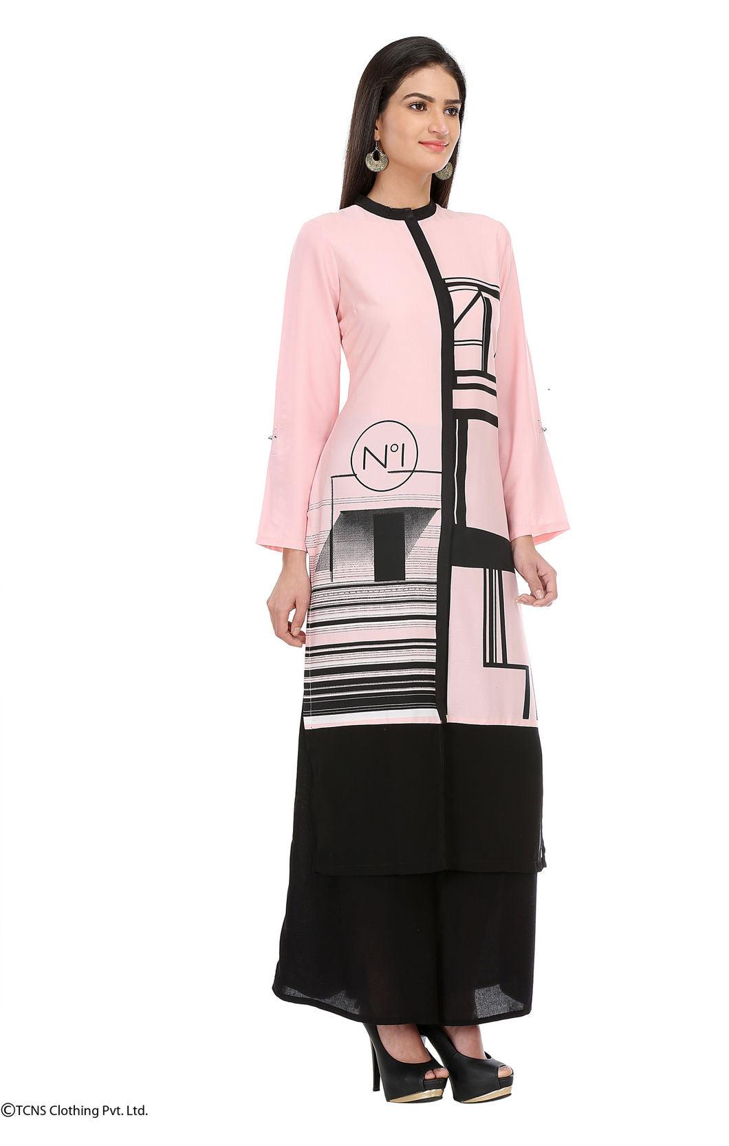 Pink Printed Full Sleeve kurta - wforwoman