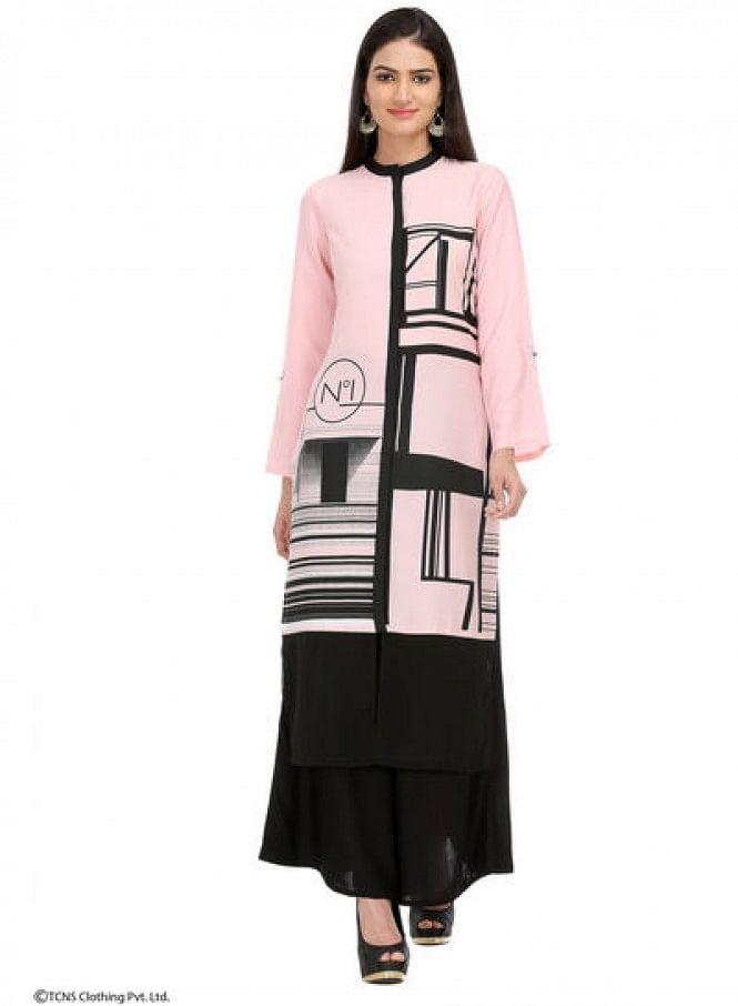 Pink Printed Full Sleeve kurta - wforwoman