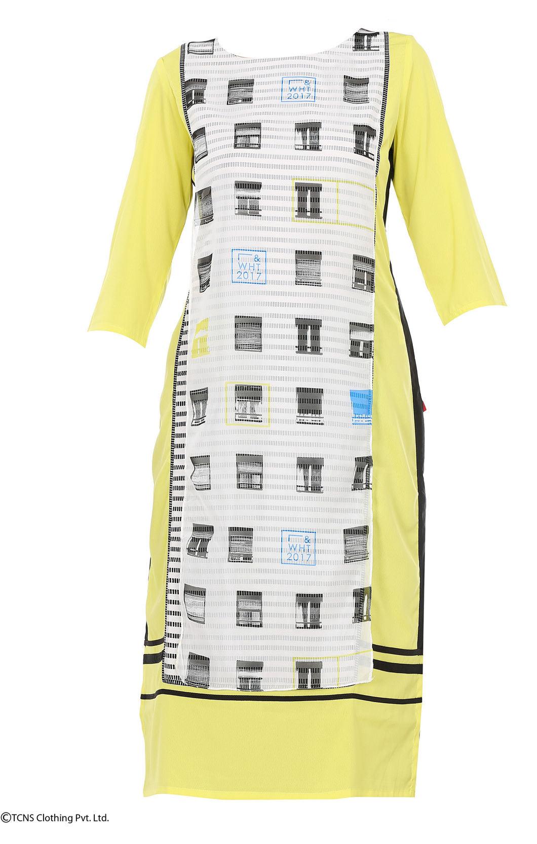 Yellow Printed 3/4 Sleeve kurta - wforwoman