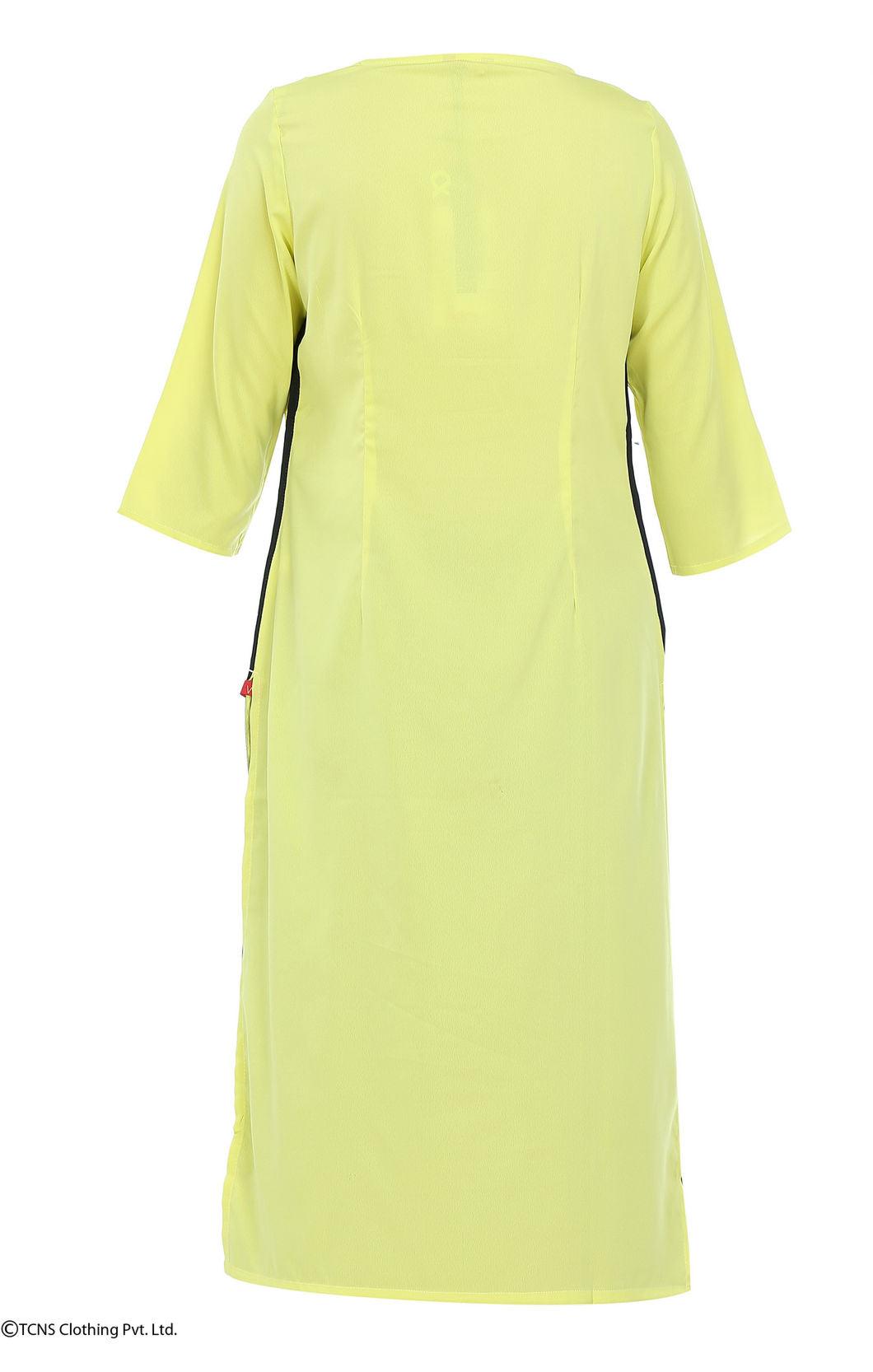 Yellow Printed 3/4 Sleeve kurta - wforwoman