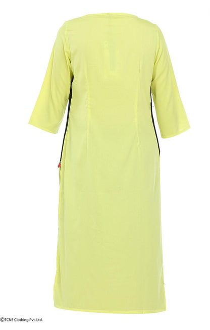 Yellow Printed 3/4 Sleeve kurta - wforwoman