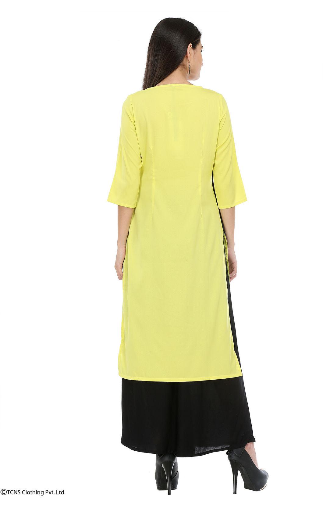 Yellow Printed 3/4 Sleeve kurta - wforwoman