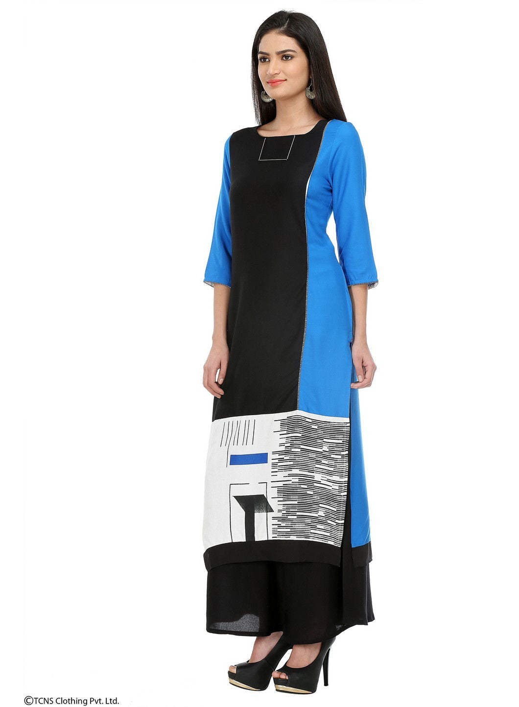 Blue Printed 3/4 Sleeve kurta