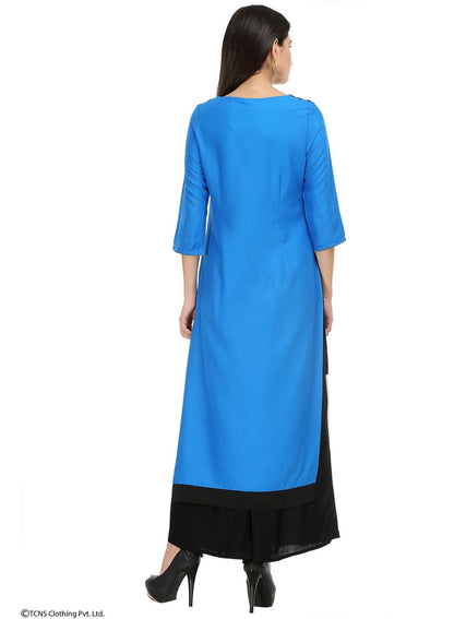 Blue Printed 3/4 Sleeve kurta