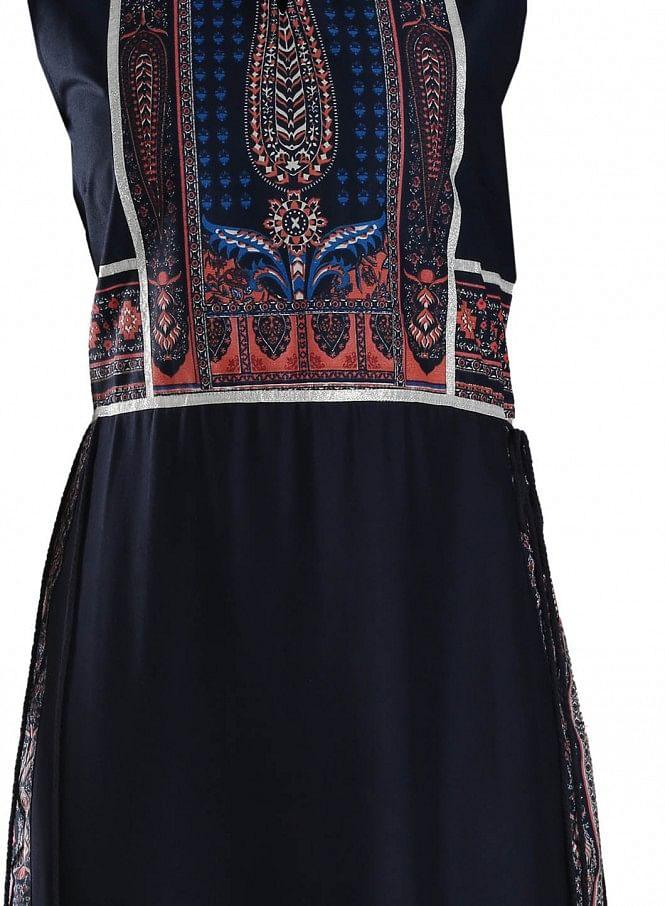 Navy Sleeveless Printed kurta - wforwoman