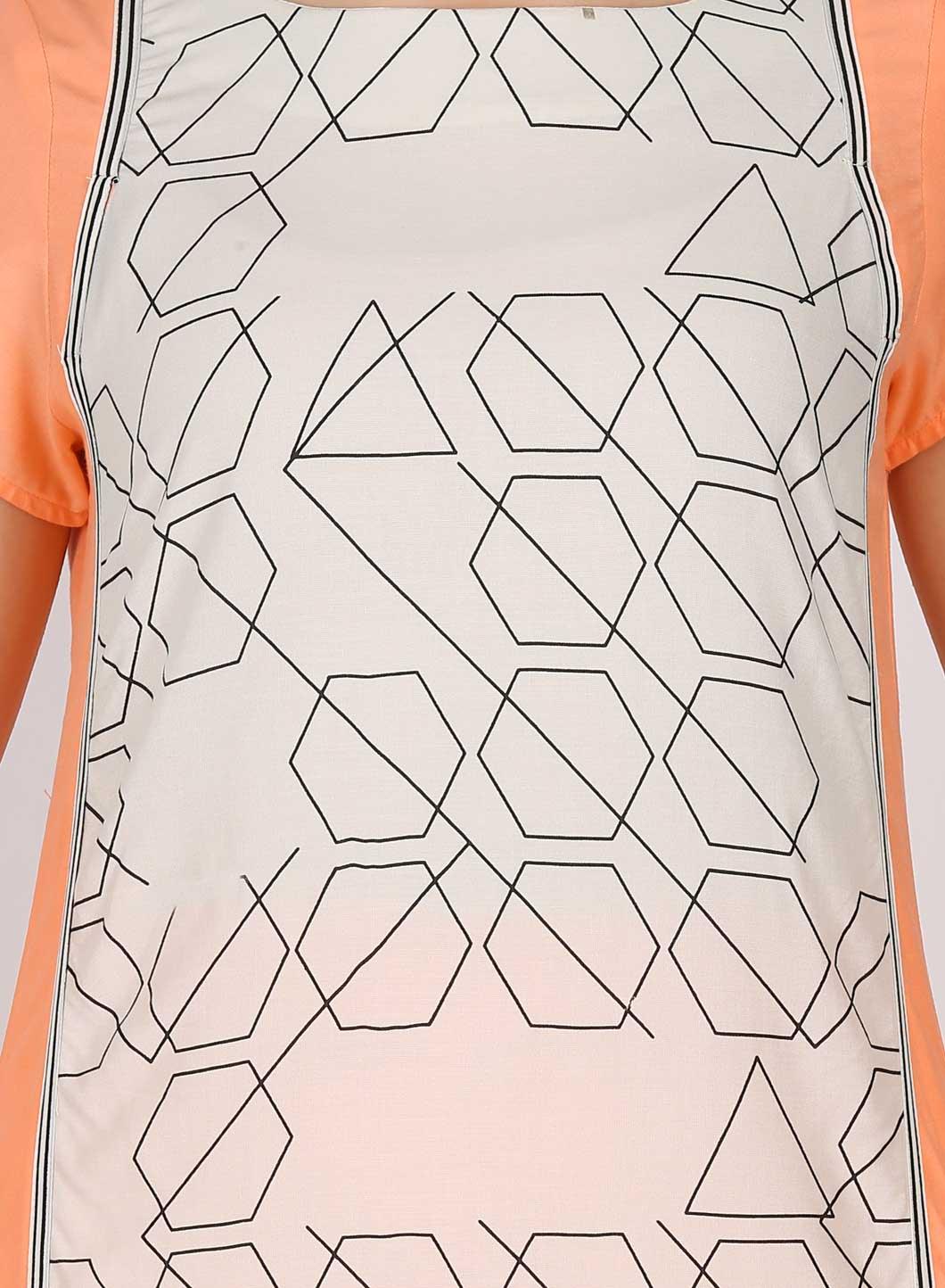 Orange &amp; White Printed kurta - wforwoman