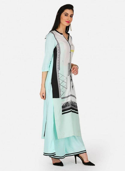 White &amp; Blue Printed kurta - wforwoman