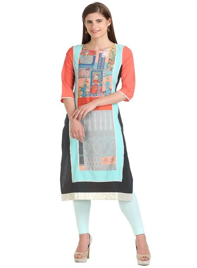 Peach-coloured 3/4 Sleeve Printed kurta