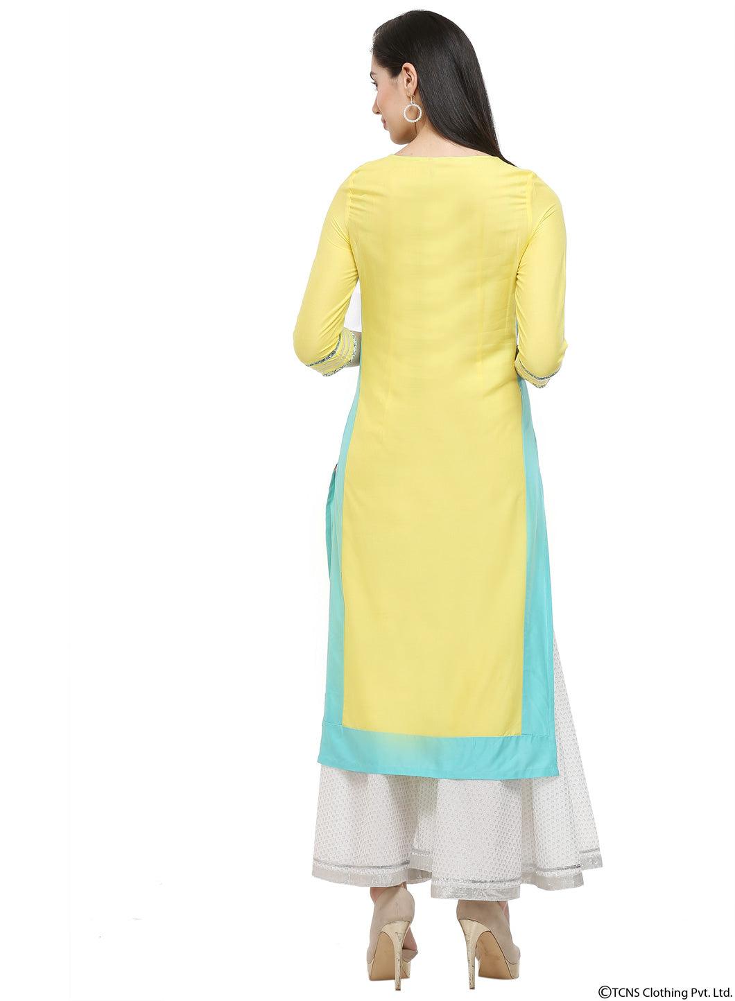 Yellow Round Neck kurta - wforwoman