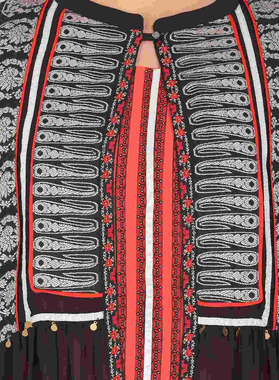 Black Mandarin Neck Printed kurta - wforwoman