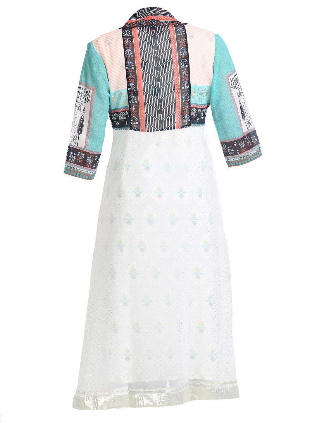 White Floral Print Sleeveless kurta With Gillet - wforwoman