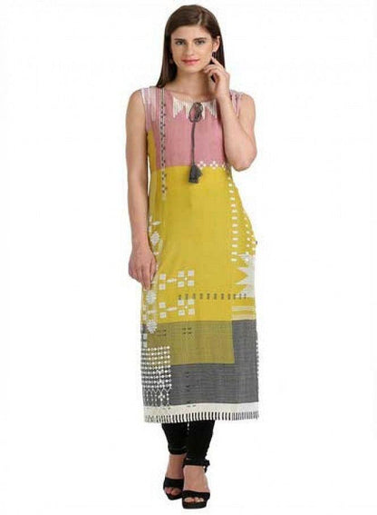 Yellow Sleeveless Printed kurta - wforwoman