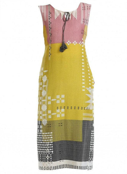 Yellow Sleeveless Printed kurta - wforwoman