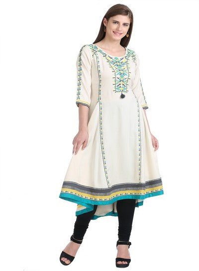 Beige 3/4 Sleeve Printed kurta