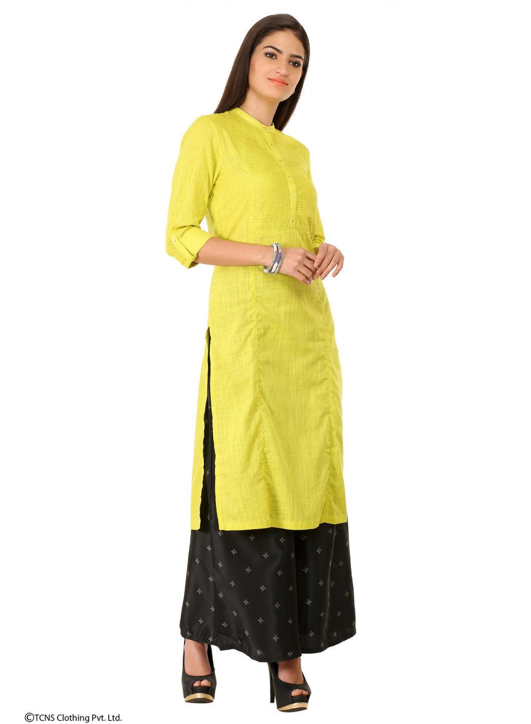 Yellow 3/4 Sleeve kurta - wforwoman