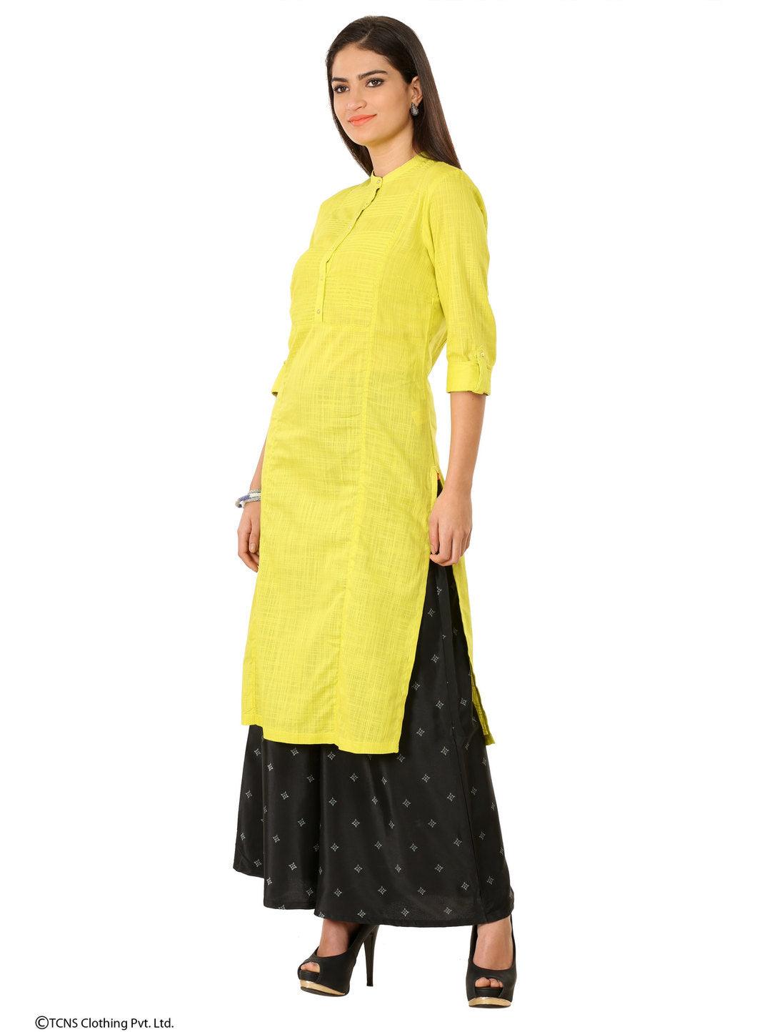 Yellow 3/4 Sleeve kurta - wforwoman