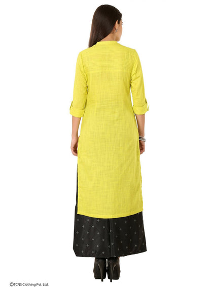 Yellow 3/4 Sleeve kurta - wforwoman