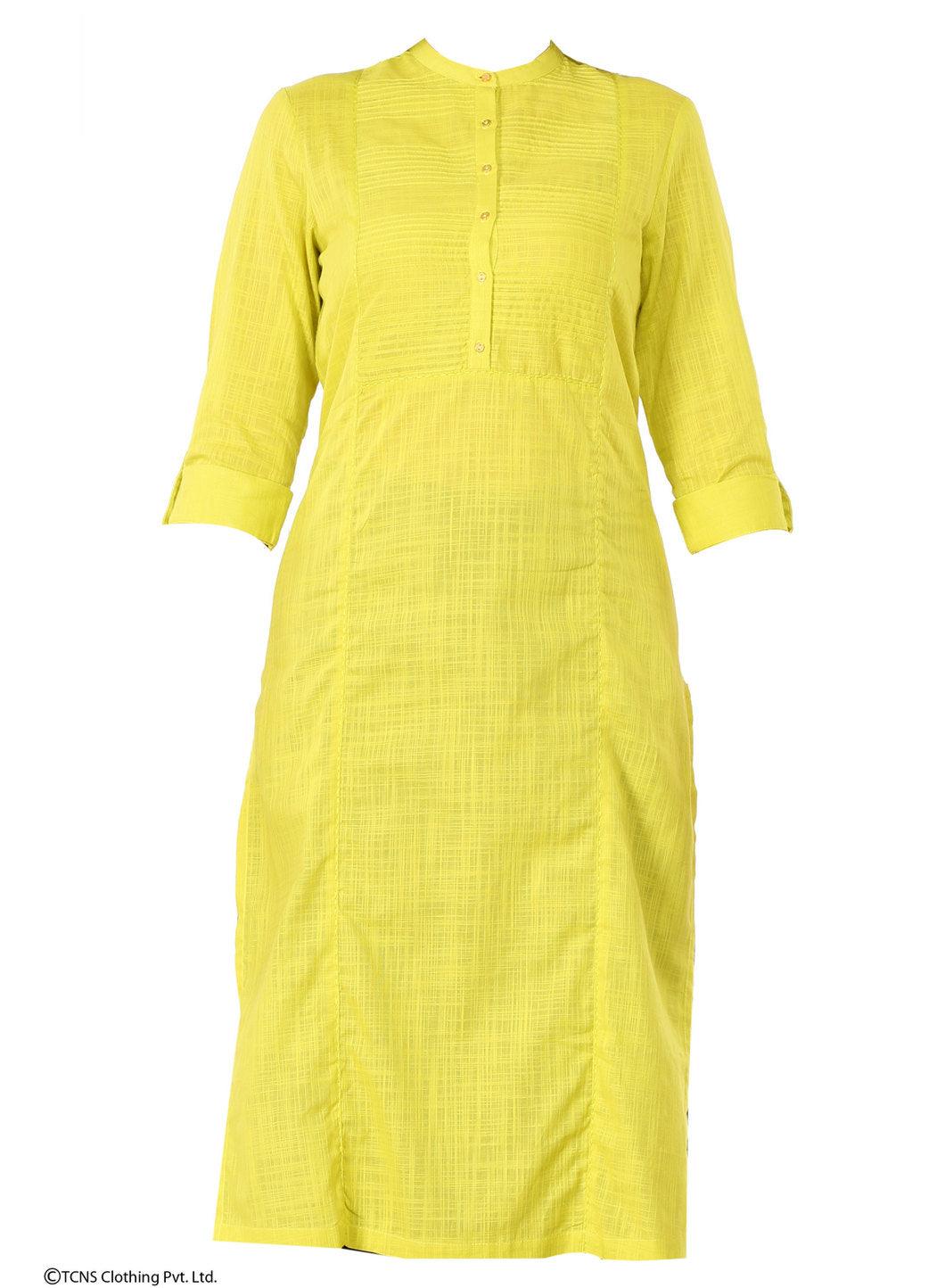 Yellow 3/4 Sleeve kurta - wforwoman