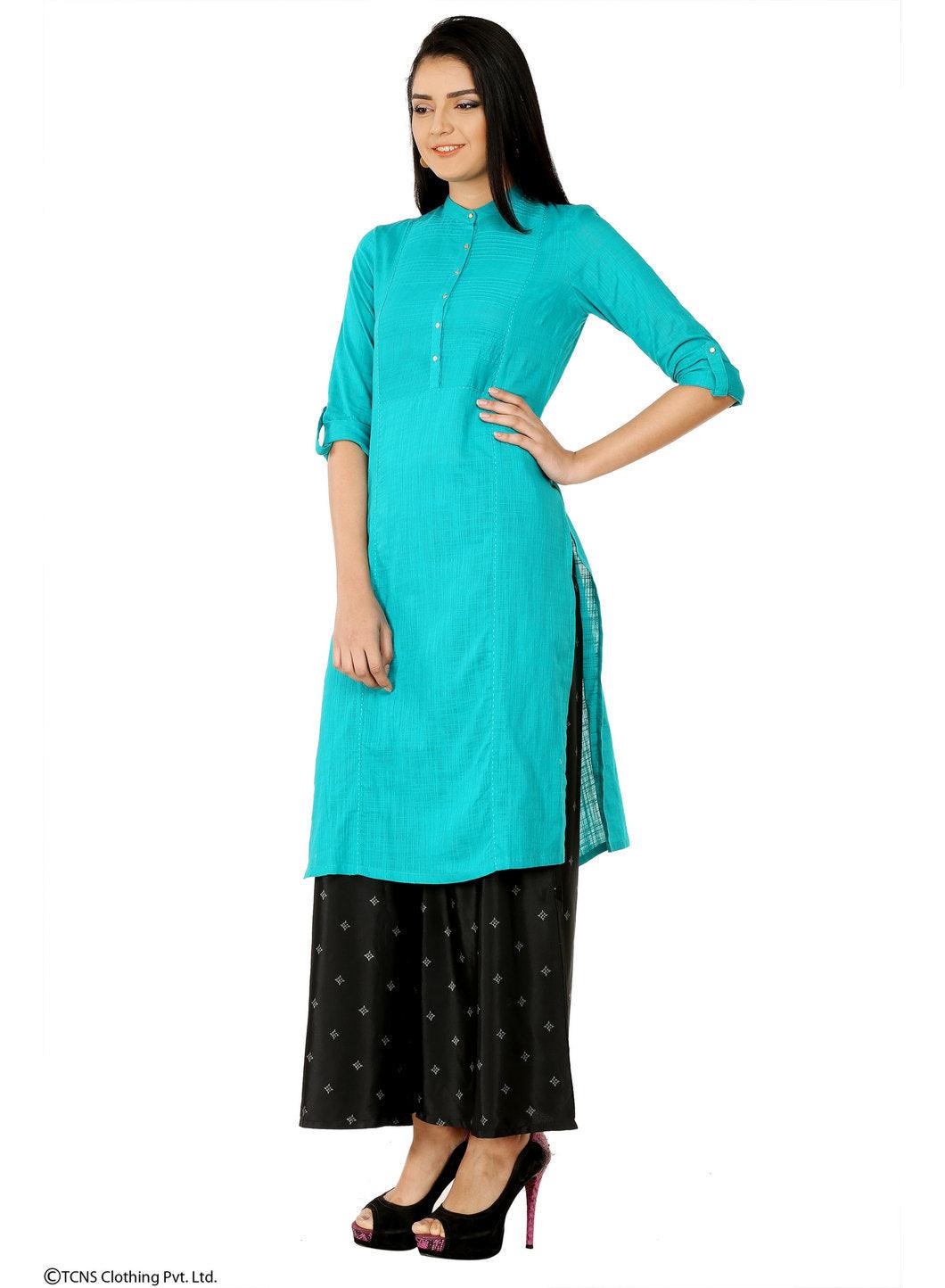 Green 3/4 Sleeve kurta - wforwoman