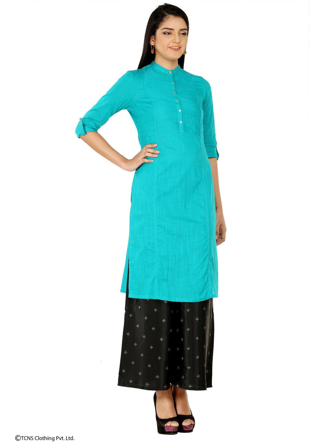 Green 3/4 Sleeve kurta - wforwoman