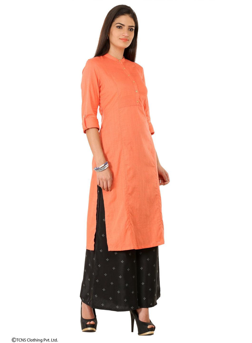 Peach-coloured 3/4 Sleeve kurta - wforwoman