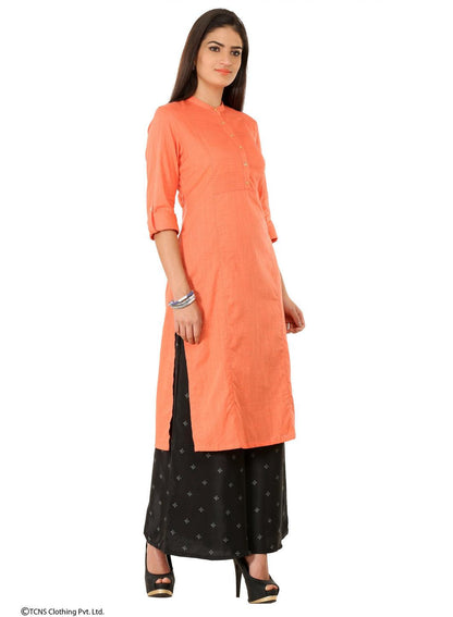 Peach-coloured 3/4 Sleeve kurta - wforwoman