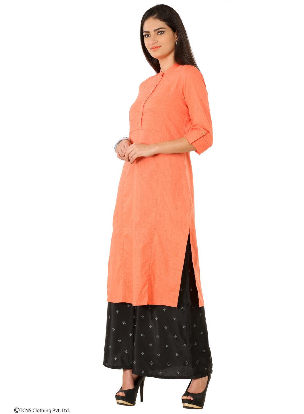 Peach-coloured 3/4 Sleeve kurta - wforwoman