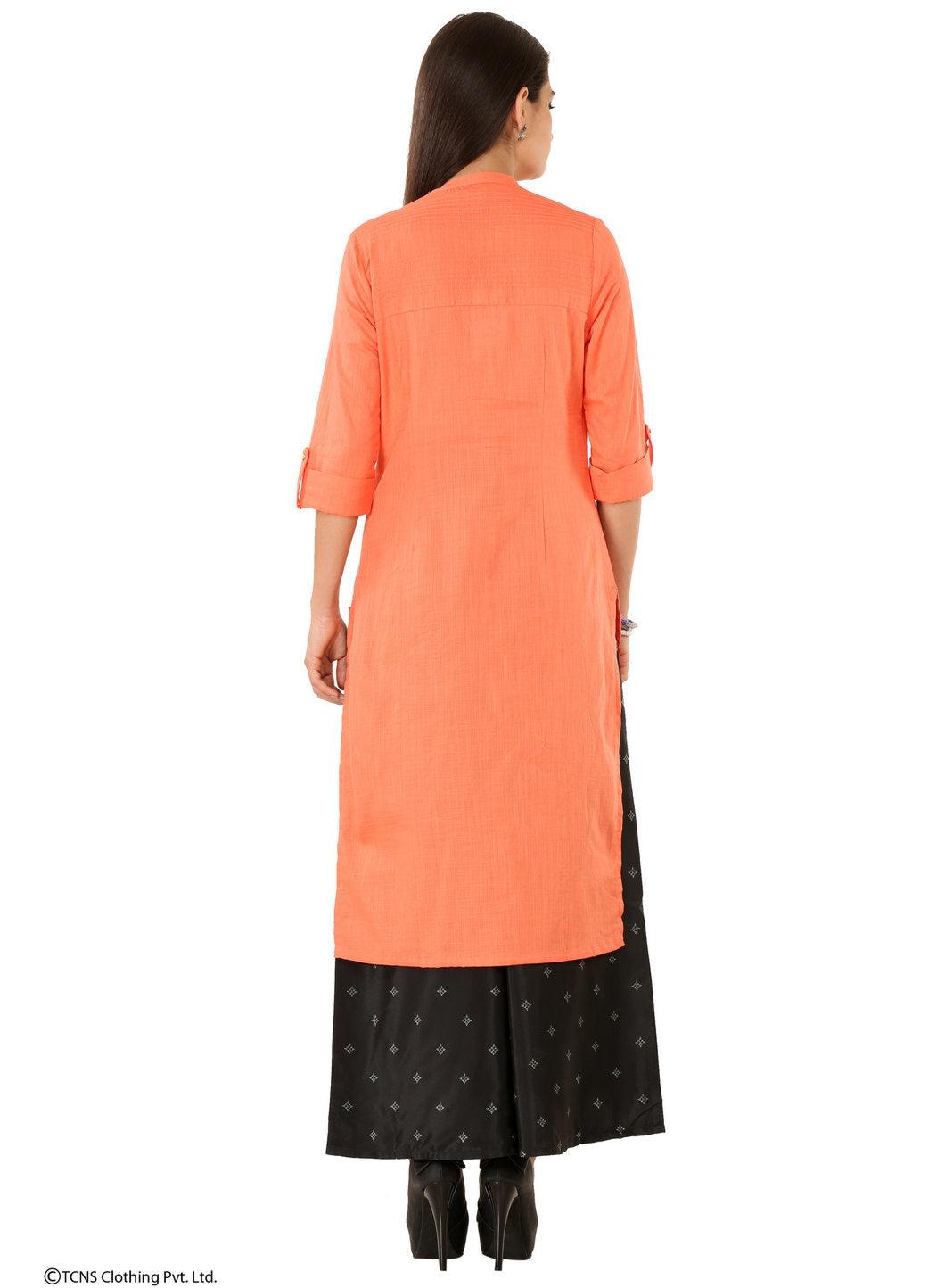 Peach-coloured 3/4 Sleeve kurta - wforwoman