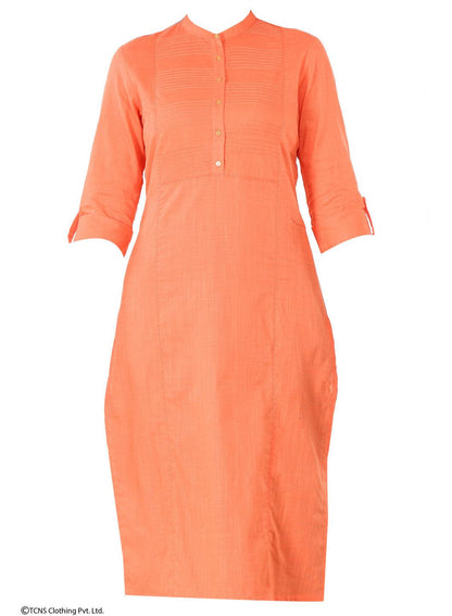 Peach-coloured 3/4 Sleeve kurta - wforwoman