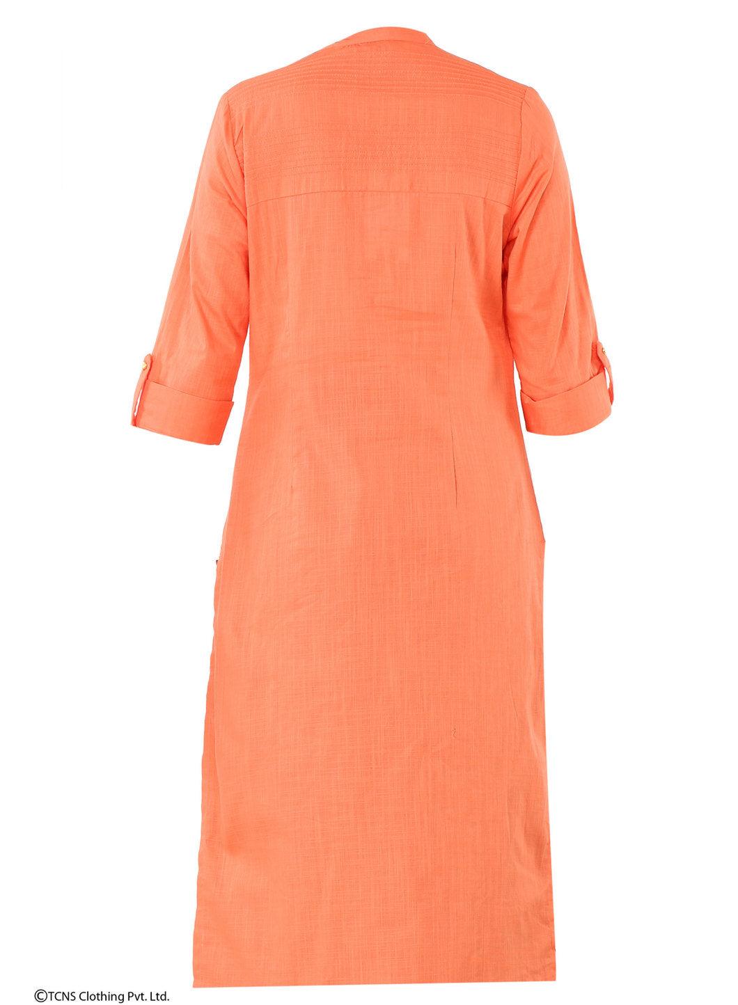 Peach-coloured 3/4 Sleeve kurta - wforwoman