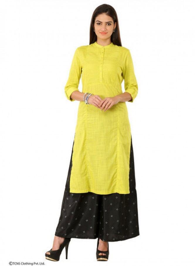 Yellow 3/4 Sleeve kurta - wforwoman