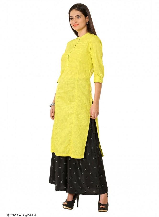 Yellow 3/4 Sleeve kurta - wforwoman