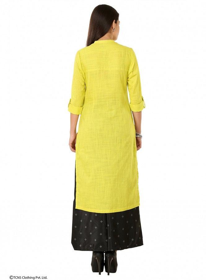 Yellow 3/4 Sleeve kurta - wforwoman