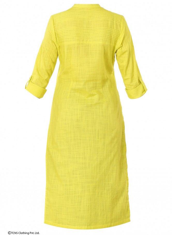 Yellow 3/4 Sleeve kurta - wforwoman