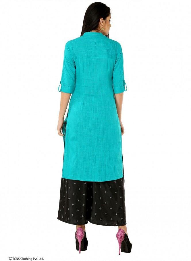 Green 3/4 Sleeve kurta - wforwoman