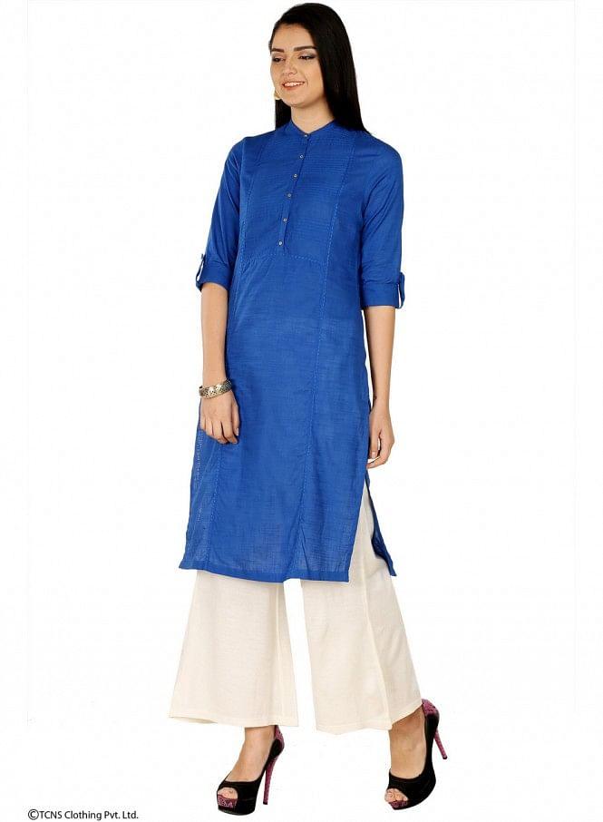 Blue 3/4 Sleeve kurta - wforwoman