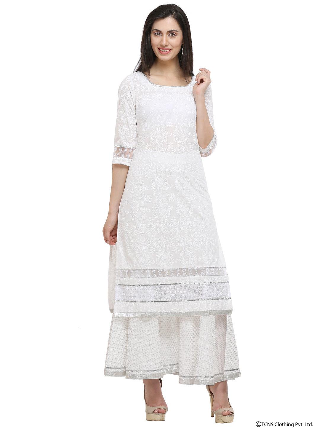 White Round Neck kurta - wforwoman