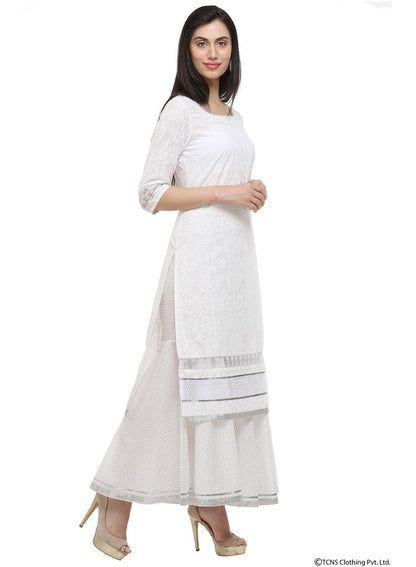 White Round Neck kurta - wforwoman