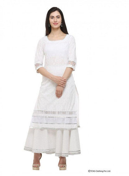 White Round Neck kurta - wforwoman