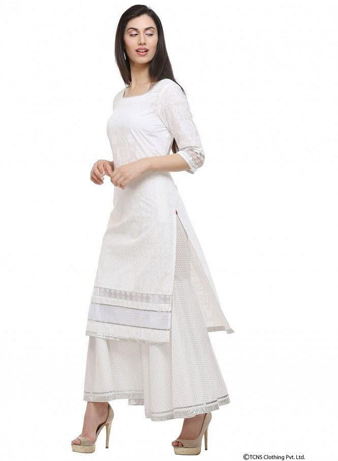 White Round Neck kurta - wforwoman