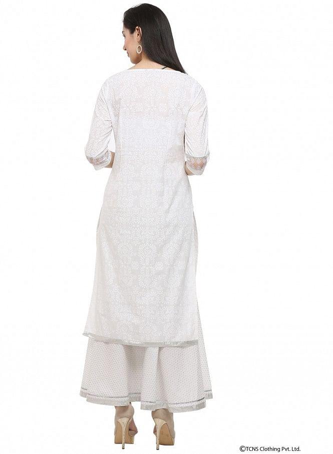 White Round Neck kurta - wforwoman