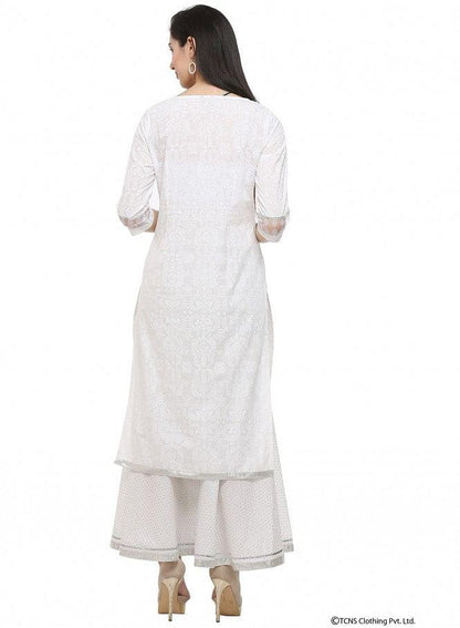 White Round Neck kurta - wforwoman